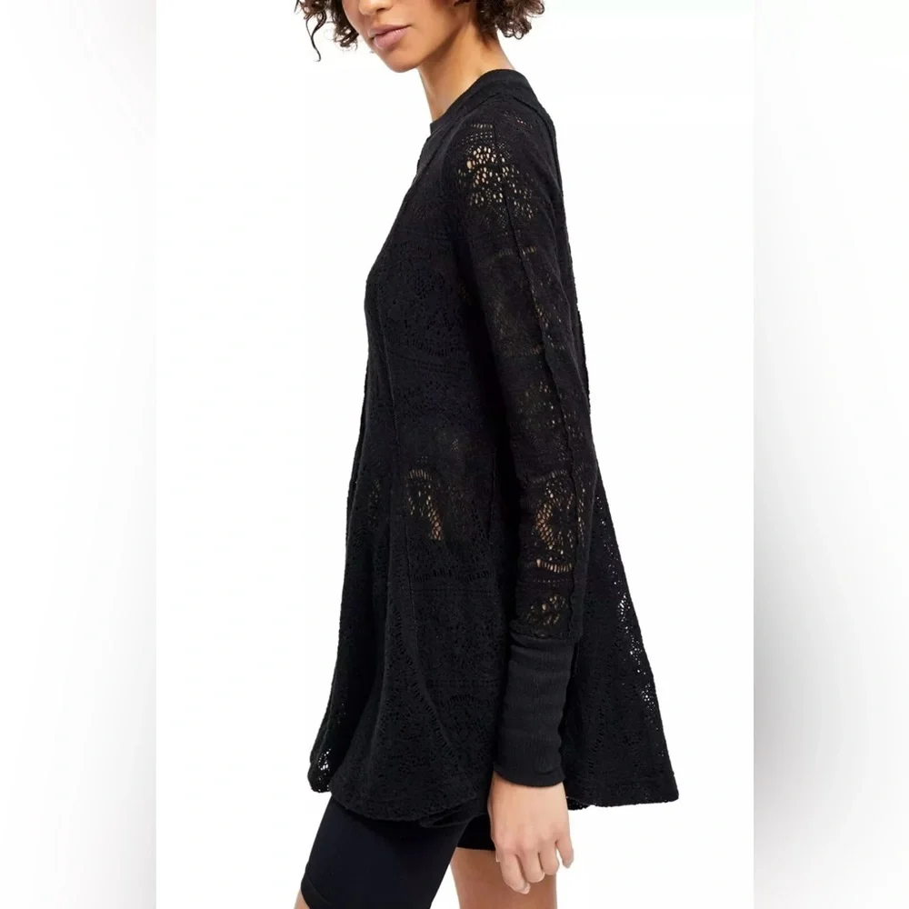 Free People Coffee in the Morning Tunic Top Size XS in Black